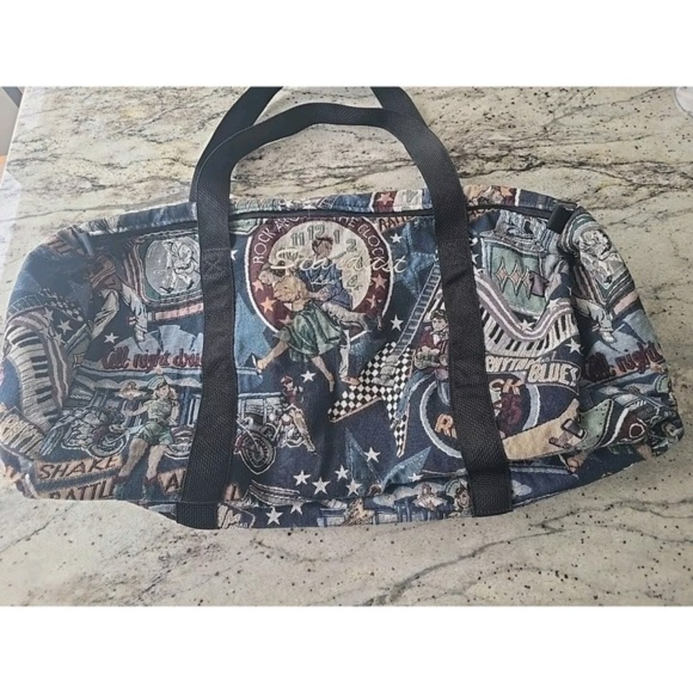 Vintage 90s Vegas ELVIS Large Duffel Bag‎ Tapestry Travel Bag Made In USA